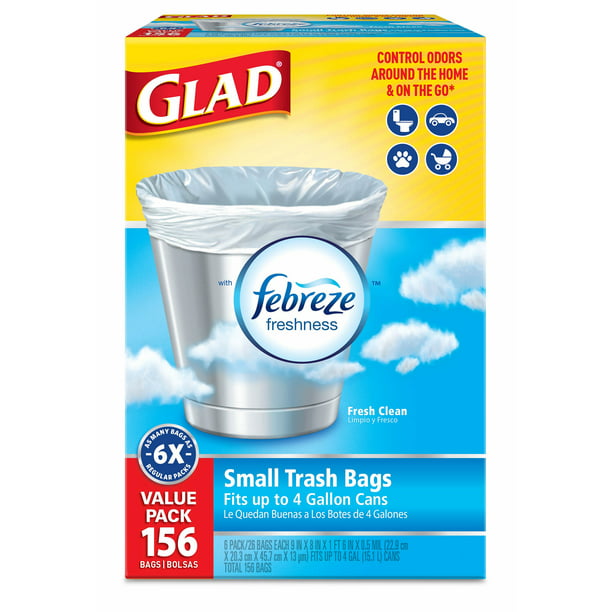 26-Count Resin Small White Garbage Fresh Clean Odor Shield Bags Glad 4 Gal